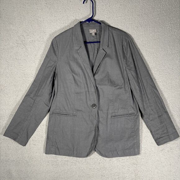 J Jill Linen Blend Blazer Women’s Size M Petite Gray Unlined Stretch Lagenlook - Picture 1 of 16